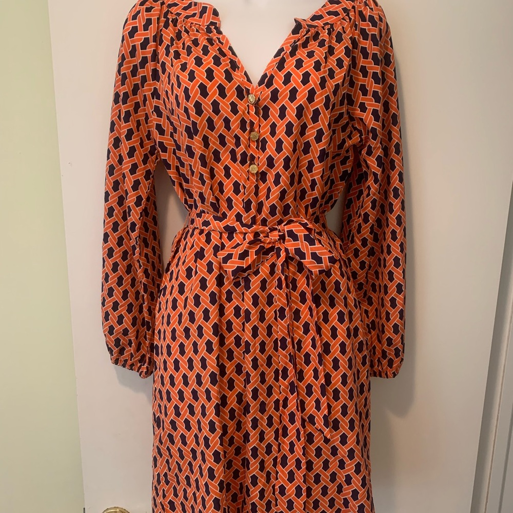 Mud Pie Vibrant Orange and Blue Long Sleeve Dress - Picture 2 of 5